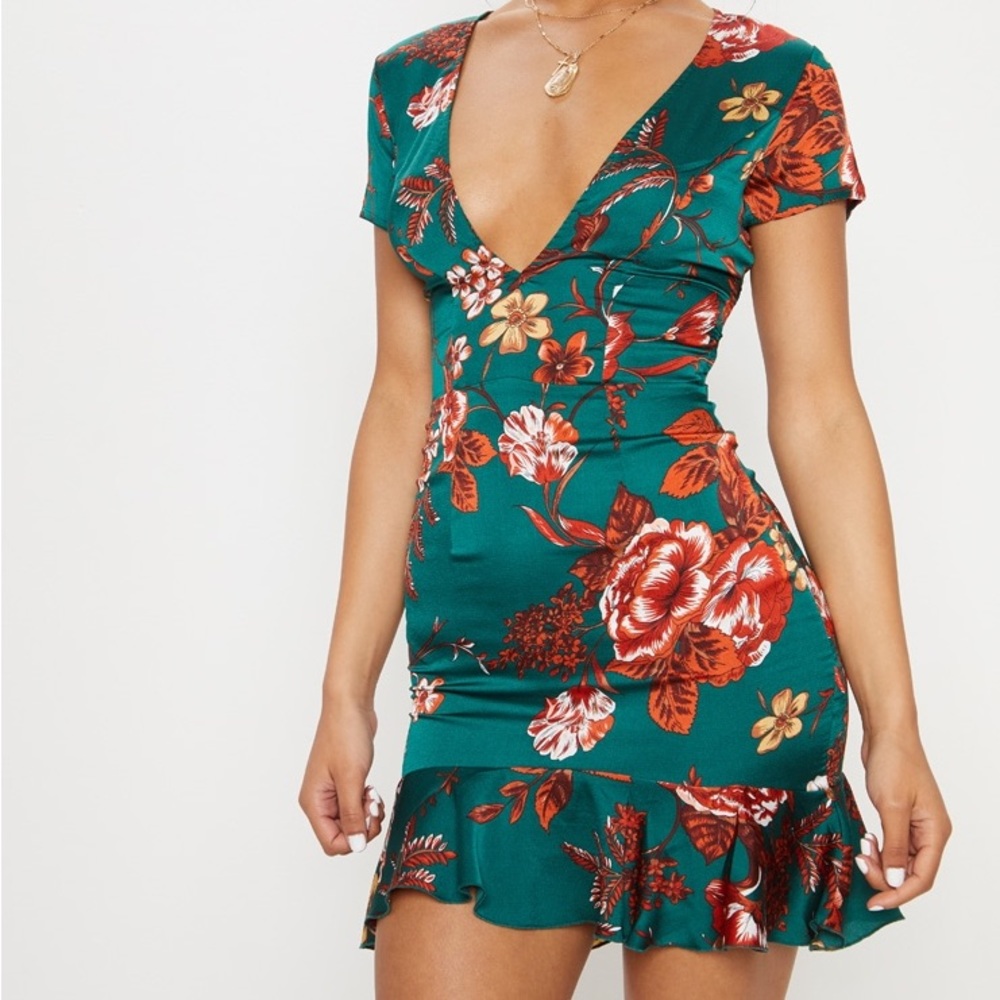 PLT GREEN SILK FLORAL DRESS